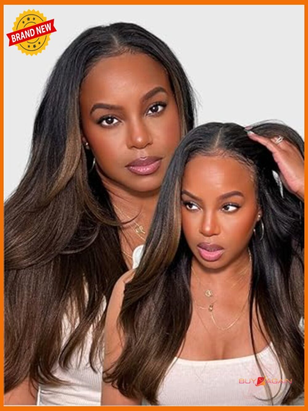Human Hair V Part Wig Yaki Straight EasiContour Glueless 22 Inch 150% Density